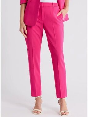 DKNY High-Waist Tailored Straight-Leg Pants - Hot Pink Sz 16